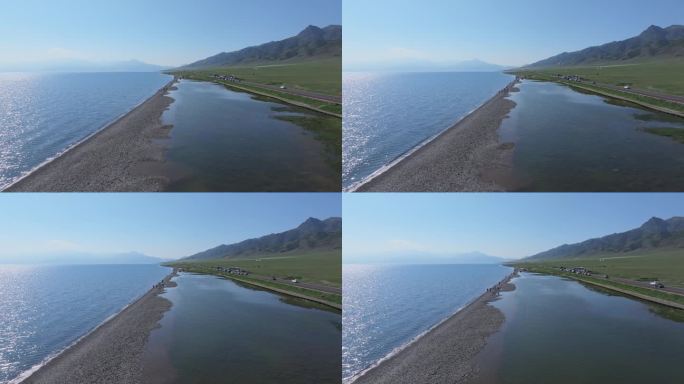 航拍夏天的新疆赛里木湖