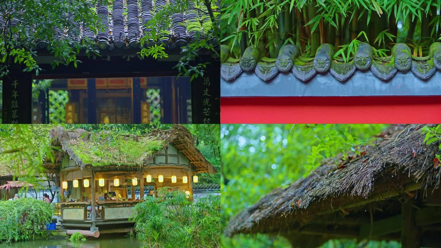 杜甫草堂下雨雨天雨滴意境素材