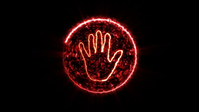 4K红色左手掌印闪电能量启动球通道-循环