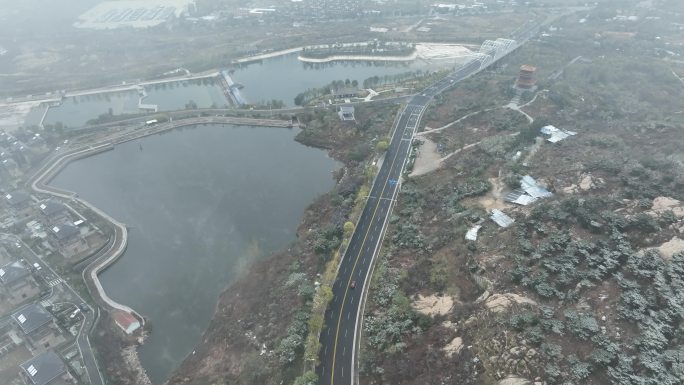 别墅区 房产 湖区 雪景 冬季 城市