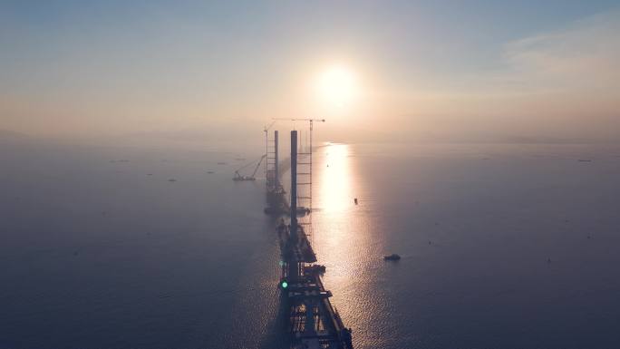 航拍在建鹤港高速跨海大桥