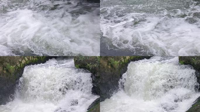 夏日水流冲刷石头苔藓 清幽清凉山沟飞溅