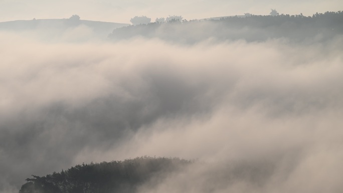 云海翻涌下的山林延时风景