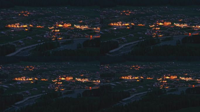 航拍夏季的新疆禾木村夜景