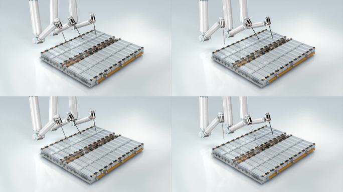 机器人手臂制造电动汽车电池模块4k镜头