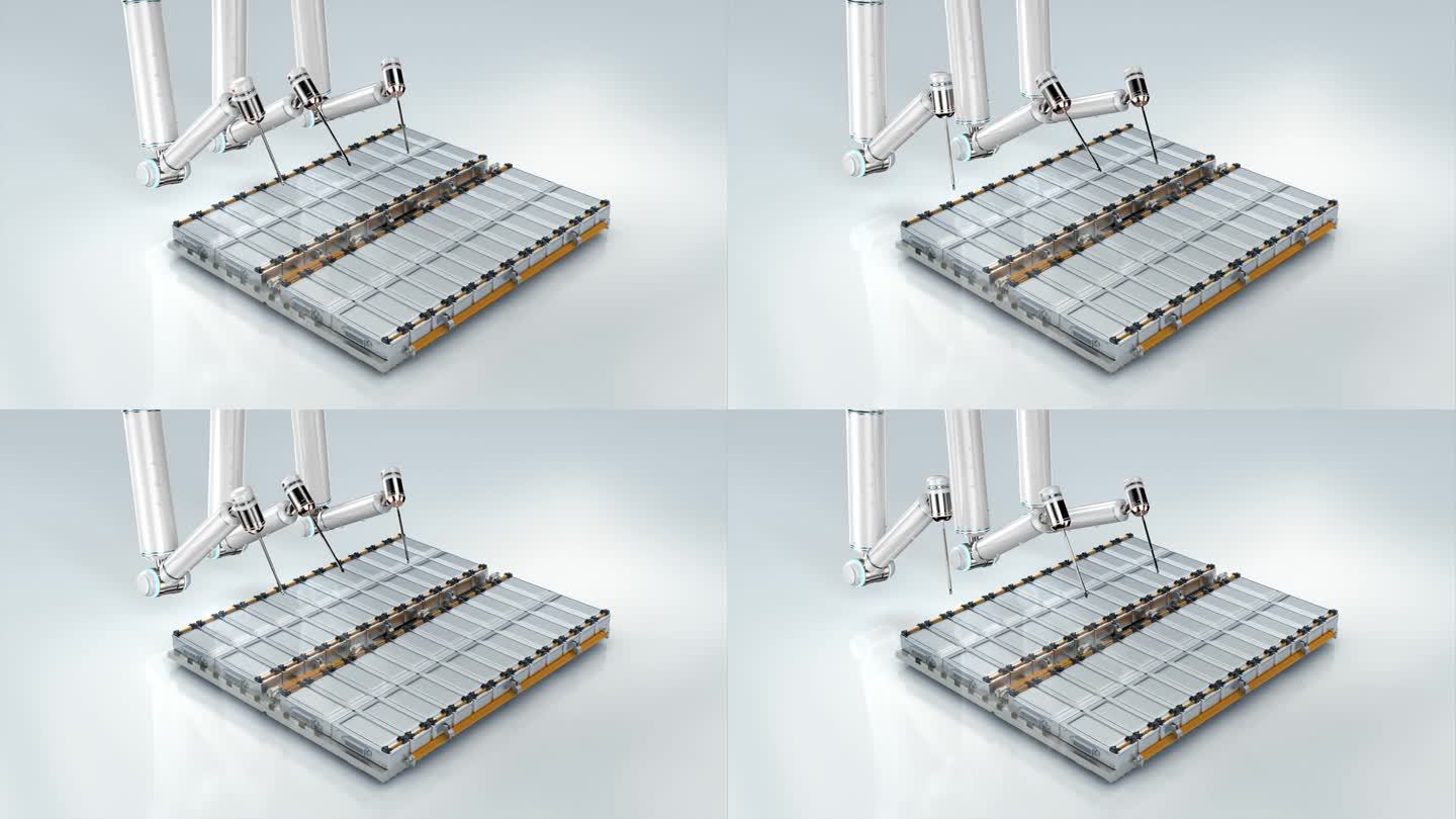 机器人手臂制造电动汽车电池模块4k镜头