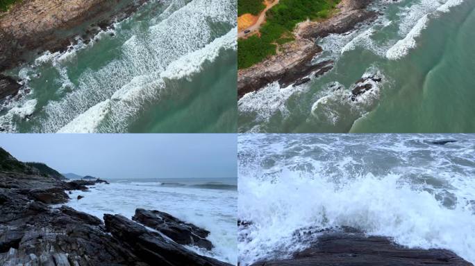 4k海浪拍打在礁石上视频合集