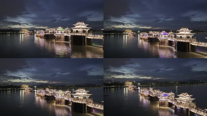 4K航拍潮州广济桥夜景