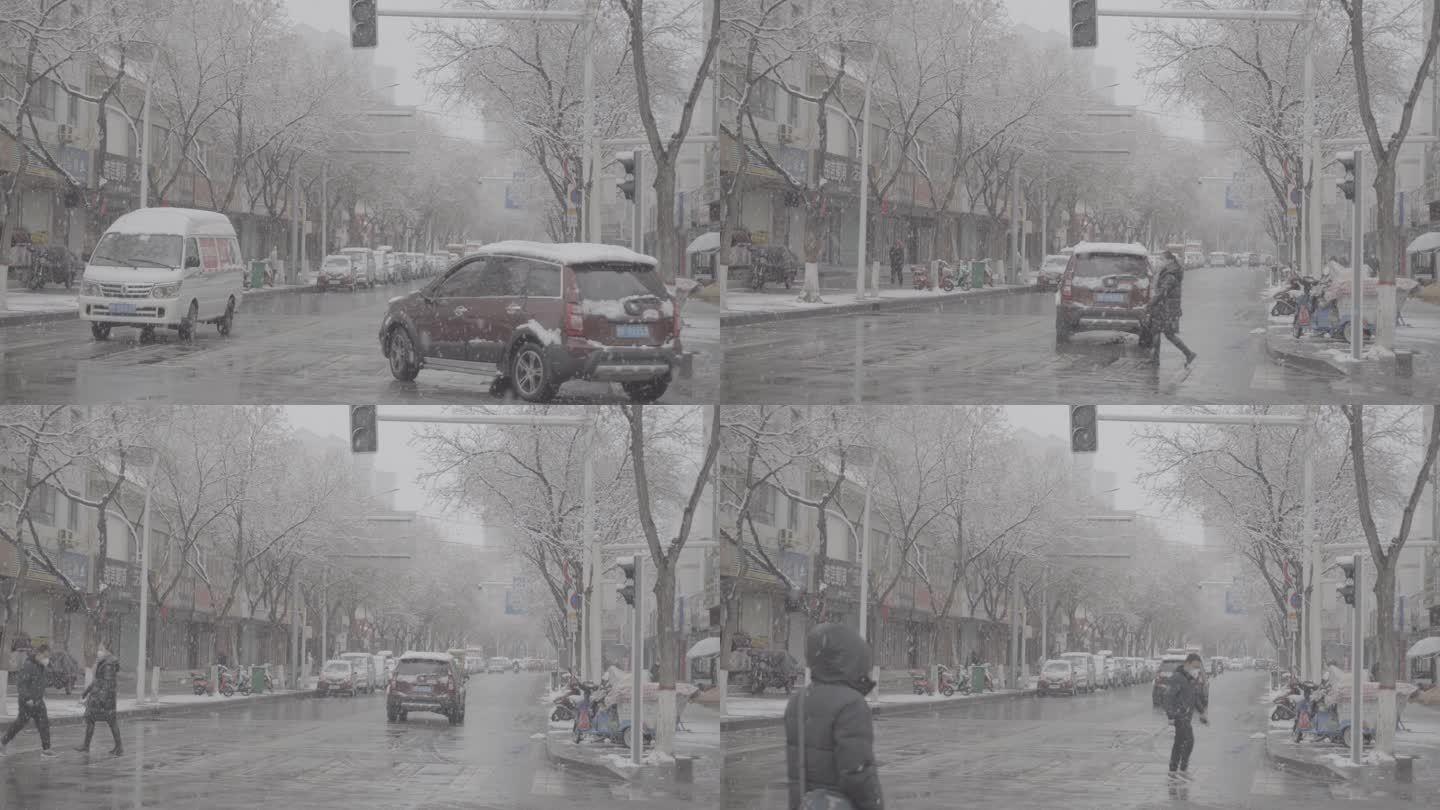 下雪雪后街道城市北方雪景