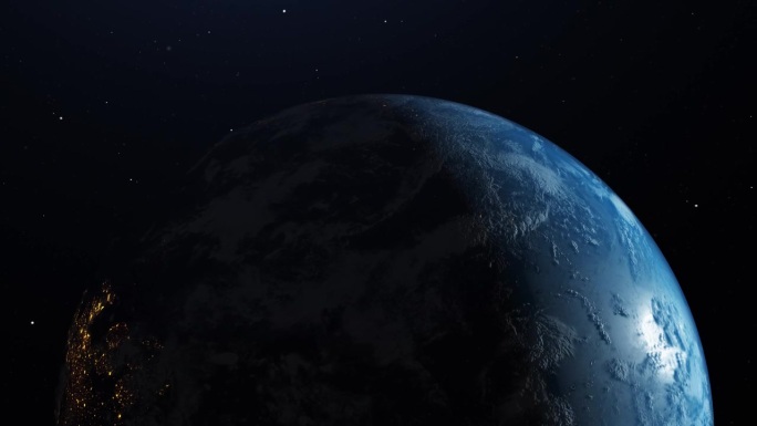 行星地球的整个三维轨道旋转与昼夜转换的镜头