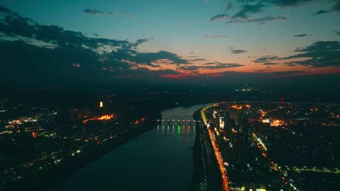 航拍益阳资江夜景