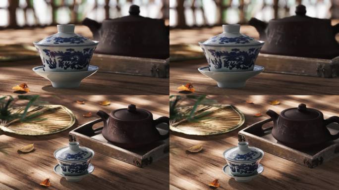 4K传统桌面盖碗茶中式下午茶