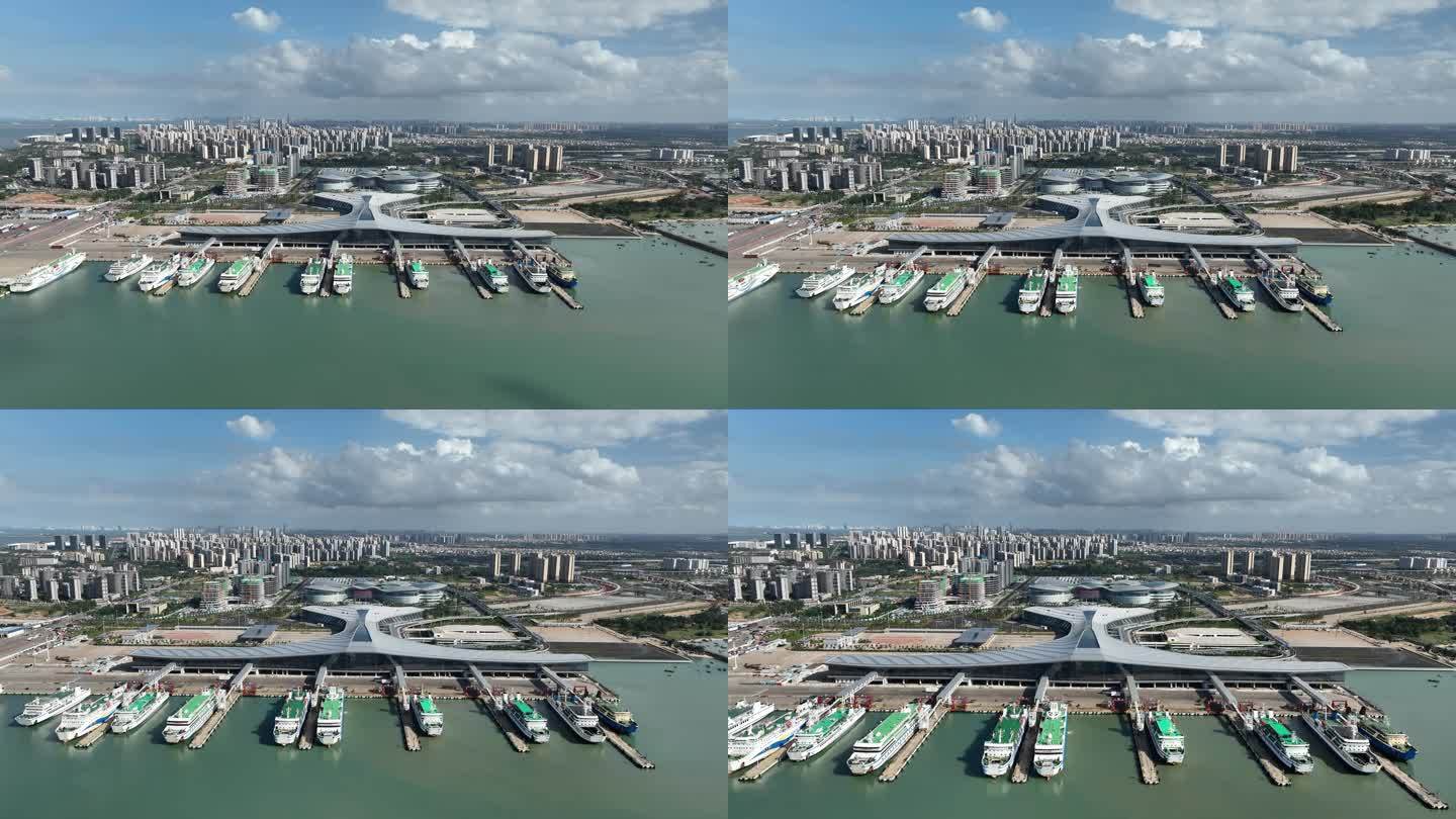 秀英区海口新港码头航拍4k视频