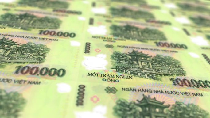 越南越南印钞机打印出当前的越南纸币，无缝循环，越南货币货币背景，4K，聚焦深度平滑和尼斯股票视频