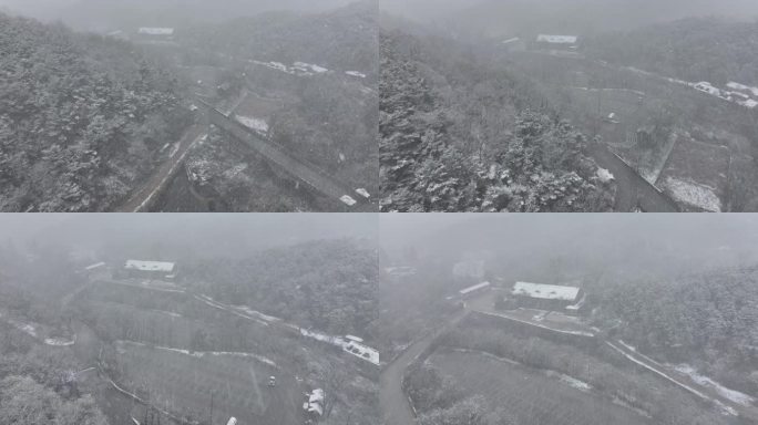 航拍山东昆嵛山无染寺景区的冬日飞雪