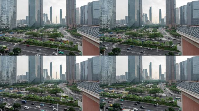 4K 广州 车流 城市中轴线 延时视频