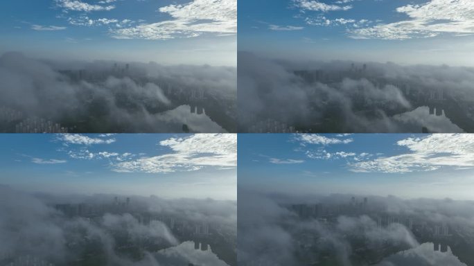 城市上空云雾航拍4k视频