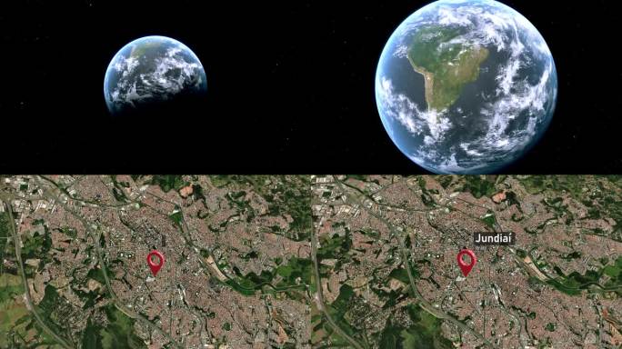 Jundiai城市地图从太空到地球缩放，巴西