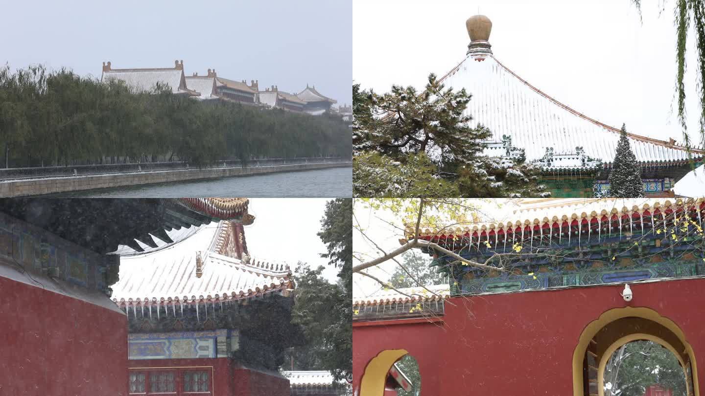 固定镜头古城雪景北京古代建筑