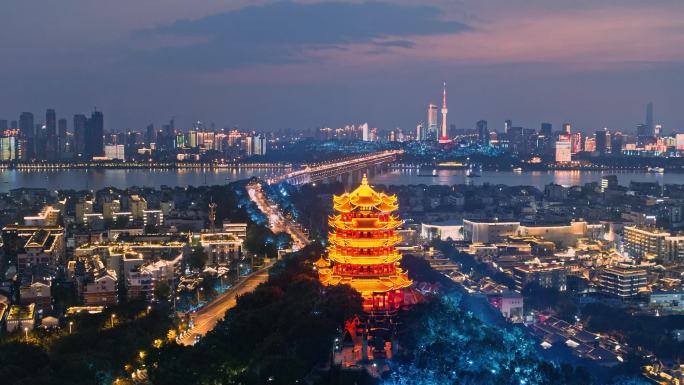 黄鹤楼 夜景 航拍 长江大桥