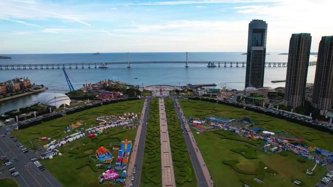 大连城市风光星海广场滨海建筑航拍