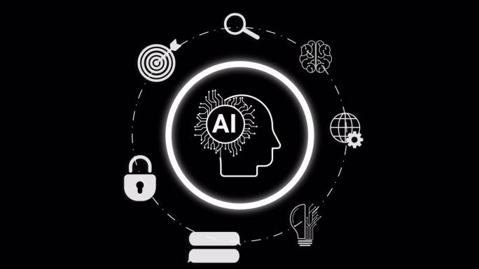 圆形旋转的AI图标在alpha通道。与人工智能或人工智能技术聊天。通过输入、深度学习神经网络来使用人