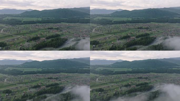 航拍夏季的新疆禾木村风景