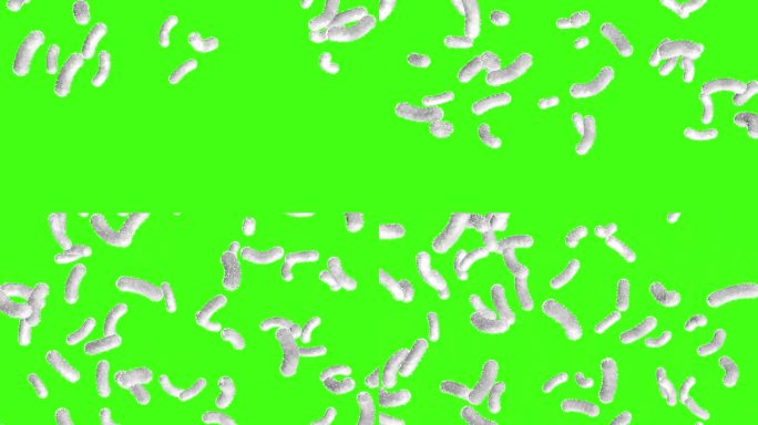 细菌像雨点一样落在绿色的屏幕上。3 d动画。科学的概念。