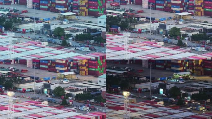 延时摄影城市集装箱港口码头熙熙攘攘的车流