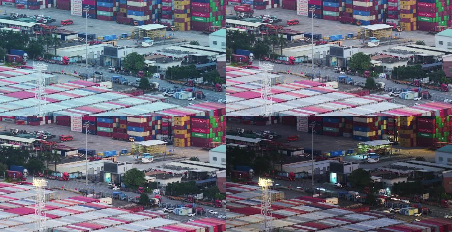 延时摄影城市集装箱港口码头熙熙攘攘的车流