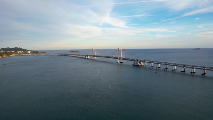 大连星海湾跨海大桥夕阳落日建筑风光航拍