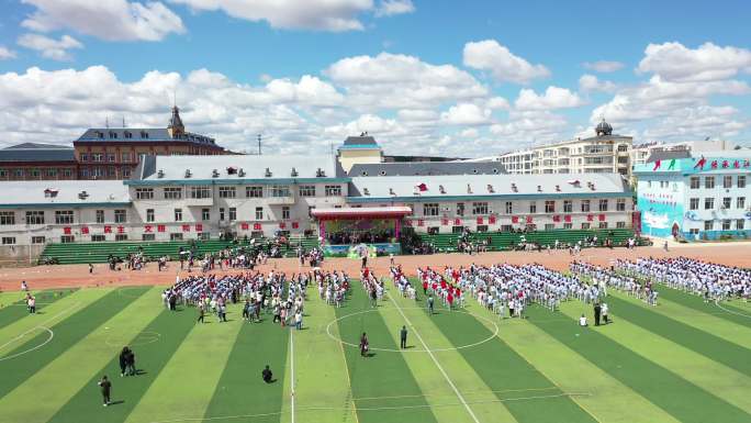 学校 运动会 航拍 校园 学生 广场