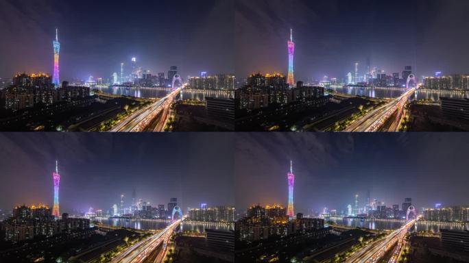 4K 广州 夜景 车流 广州塔 延时视频