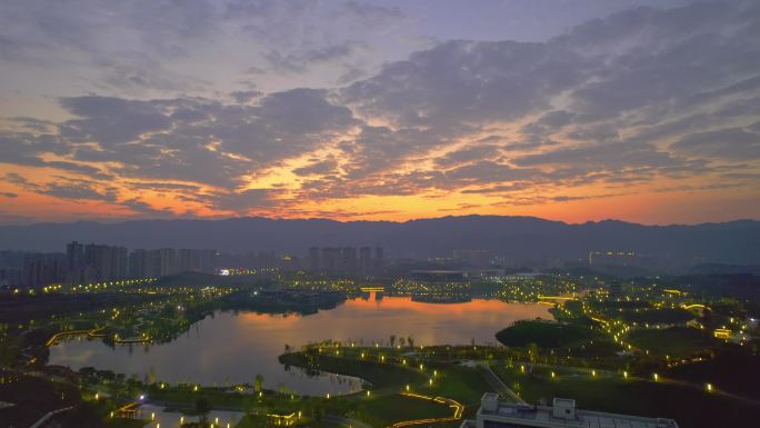 Z0063垫江三合湖夜景 公园 湖畔夕阳