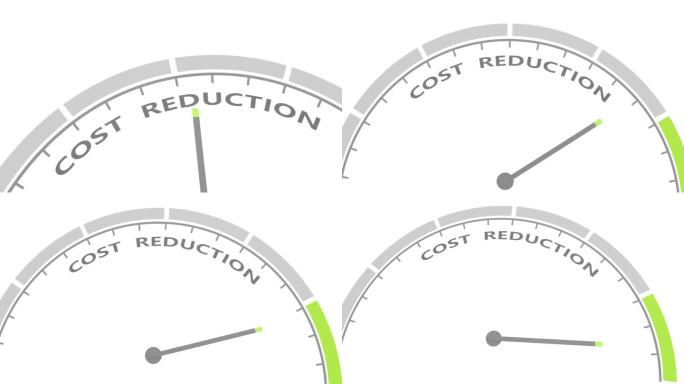 降低成本的概念。企业财务优化战略，节约经济。成本文本与箭头。仪器的规模。彩色信息图测量元件。