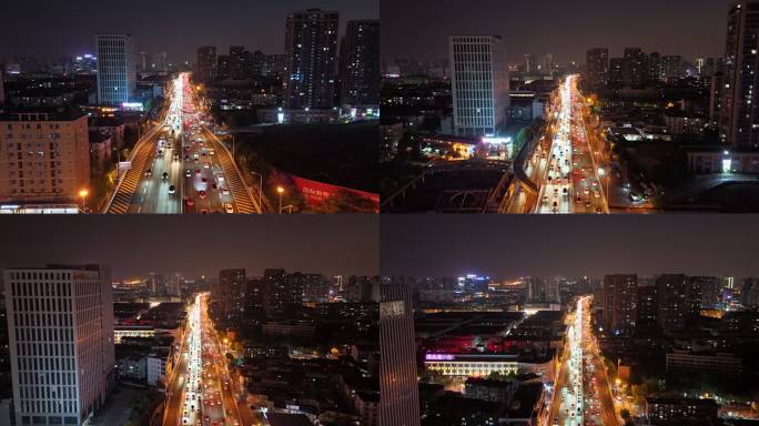 合肥铜陵路高架夜晚车流延时航拍