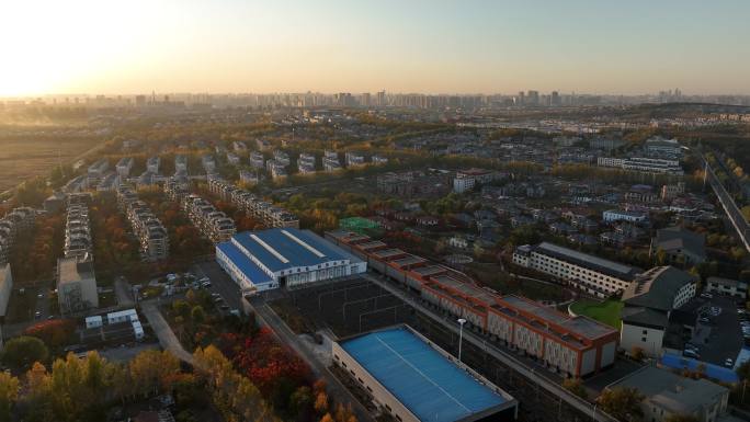 4K长春秋天城市夕阳航拍