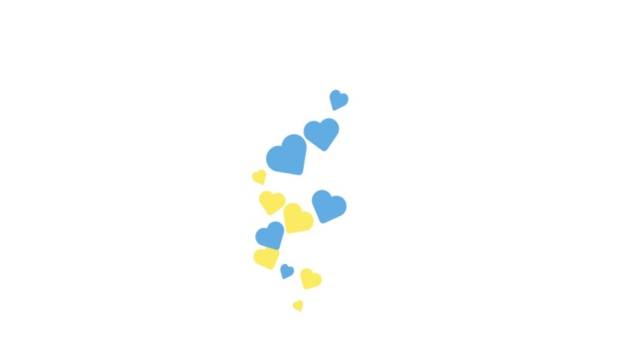 社交媒体Live风格的动画黄色和蓝色的心孤立在白色的背景。4k分辨率动画。情人节用心动画。带有复制空