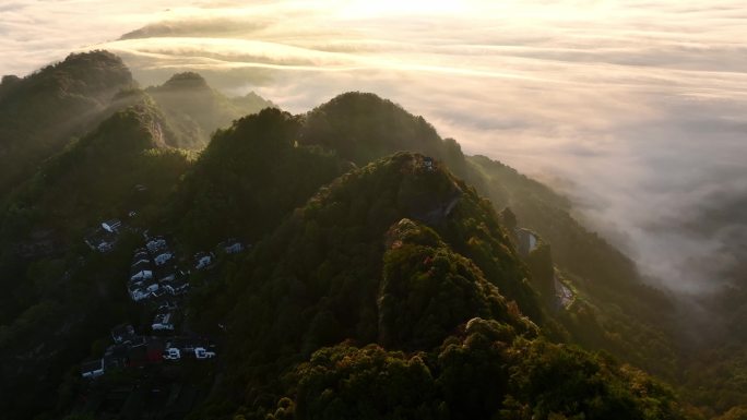 4K无水印黄山齐云山日出云海航拍