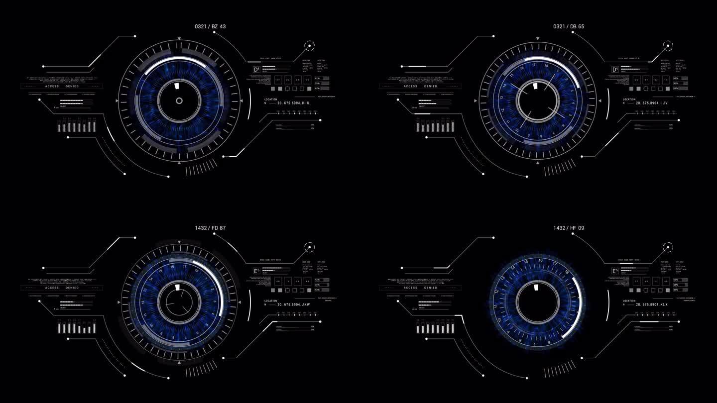 5秒出现HUD眼睛。PNGα。眼无缝数字技术HUD UI模板。机器人的概念。人的眼睛，机器人的眼睛。