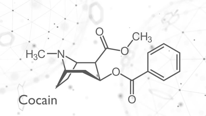 可卡因兴奋剂分子。骨骼的公式。