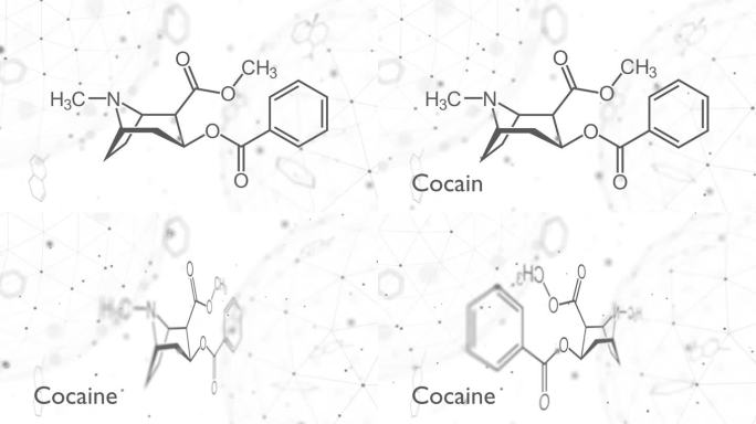 可卡因兴奋剂分子。骨骼的公式。