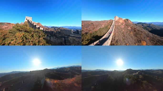 飞跃长城城墙烽火台穿越机秋季夕阳航拍4K