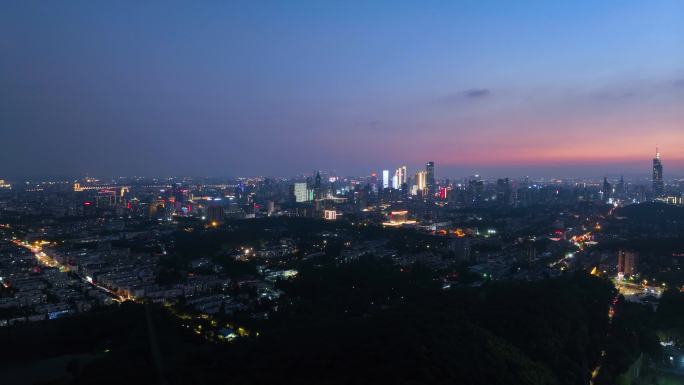 南京城市夜景晚霞环绕