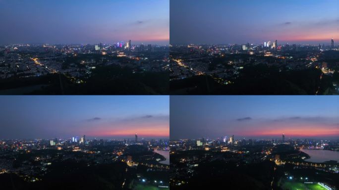 南京城市夜景晚霞环绕