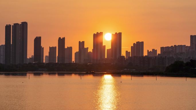 湖北武汉金银湖日落延时特写