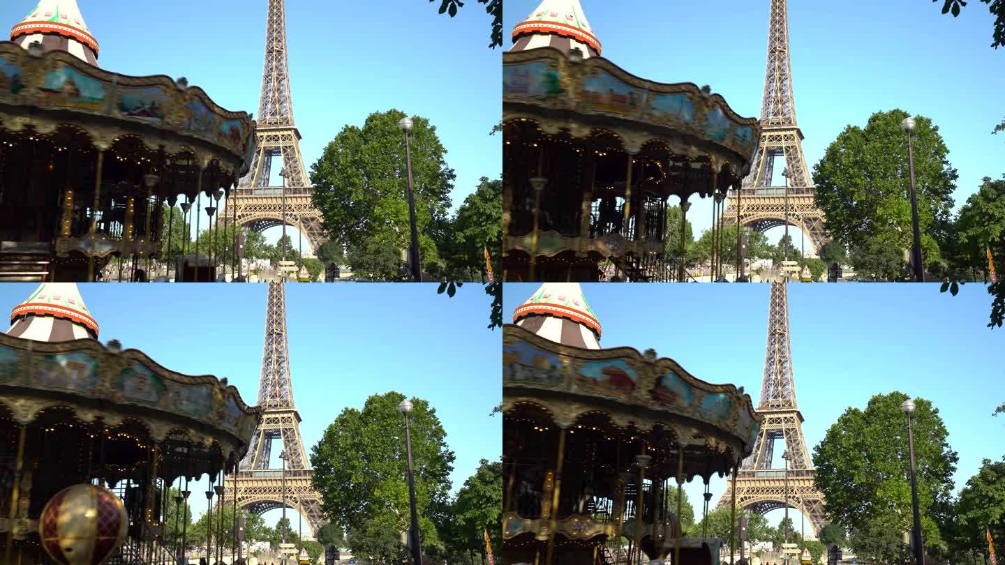 巴黎的旋转木马和埃菲尔铁塔