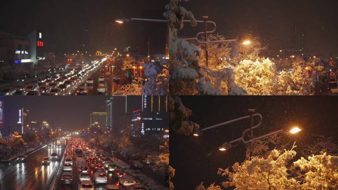 路灯夜晚下雪路灯下的雪花