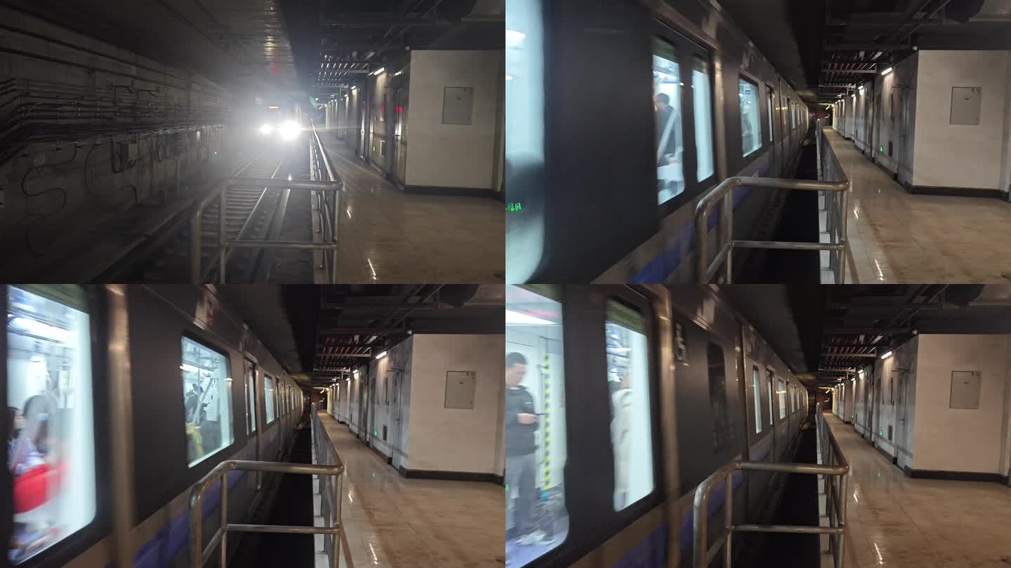 4K实拍隧道地铁驶入站台进站视频