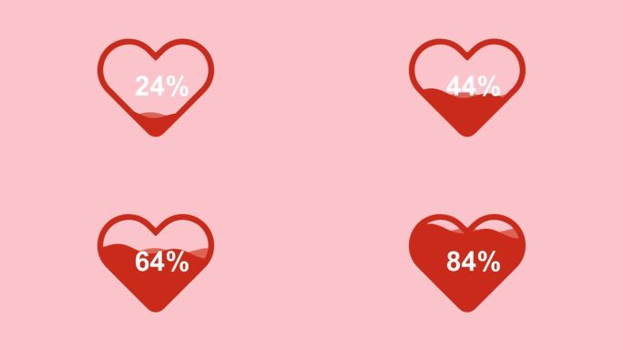 爱心形状加载填满数字和百分比标志上升- 4k股票视频